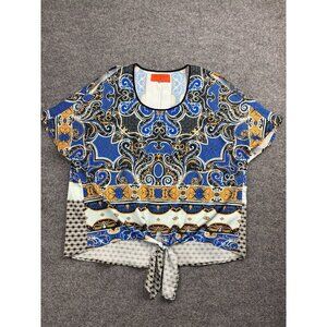 Clover Canyon Blouse Women's Small Boho Short Sleeve Tie Front Cold Shoulder